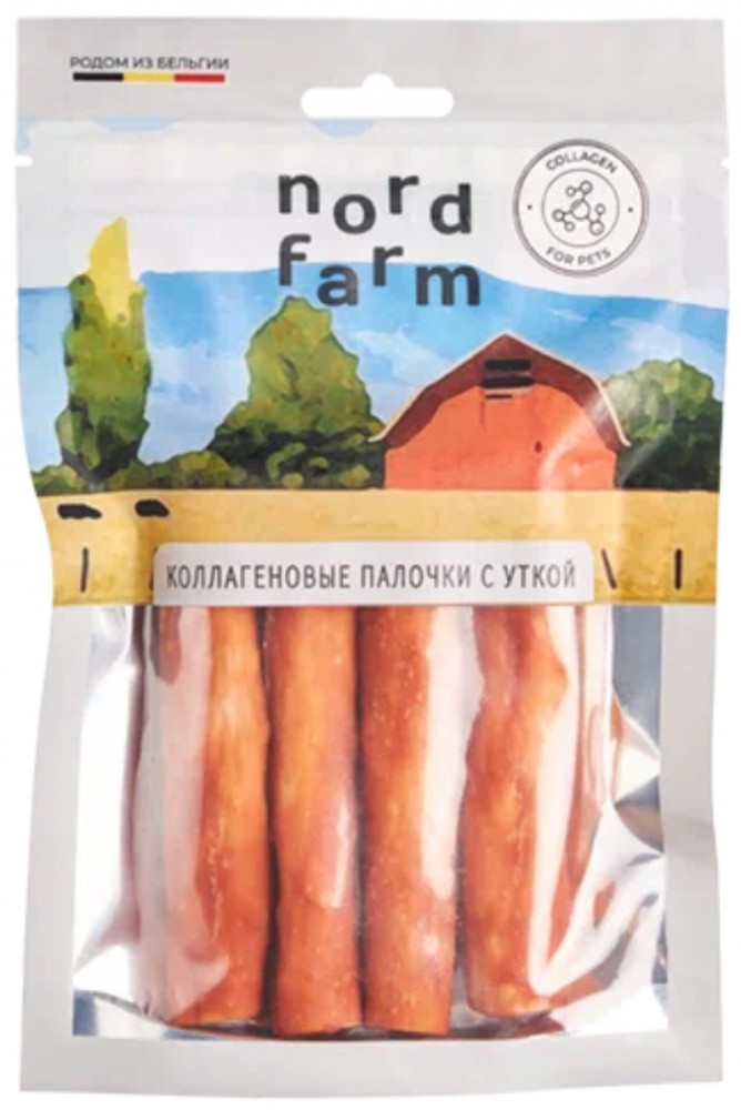 Лакомство Nord Farm Коллагеновые палочки с уткой (13-15 мм/шт) 90 г для собак