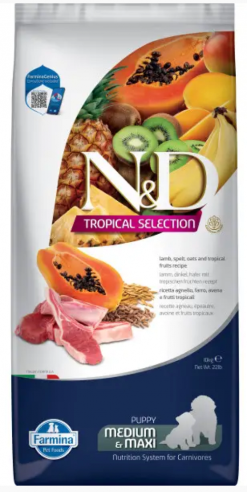 Корм Farmina N&amp;D Тропикал (низкозерновой) для ЩЕНКОВ средних и крупных пород, с ягнёнком, 10 кг