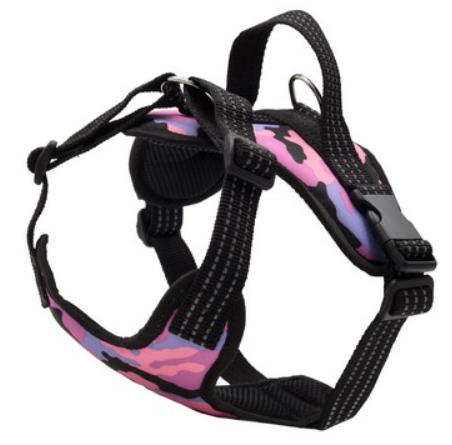 Шлейка нейлоновая "Динамик" малая принтованная с ручкой шея 37-49 см грудь 49-59см, розовая