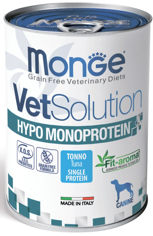 Диетический корм Monge VetSolution Dog Hypo Monoprotein TUNA Гипо монопротеин с тунцом для собак для снижения реакции пищевой непереносимости 400 г