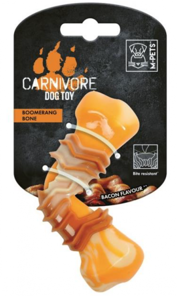 M-PETS Игрушка для собак Карнивор кость бумеранг, вкус бекона, цвет желтый, 15.5x6.1x3.7 см