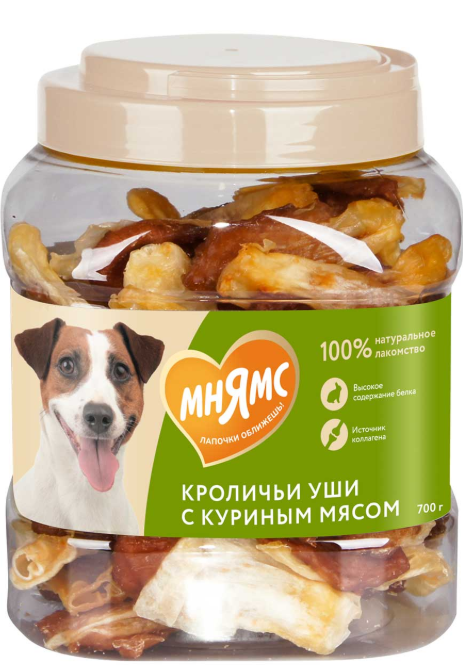 Лакомство Мнямс ПОШТУЧНО Кроличьи уши с куриным мясом 1 шт для собак