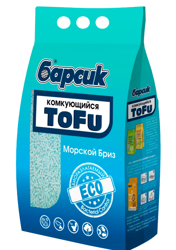 Наполнитель Барсик Tofu для кошек, комкующийся, морской бриз, 4.54 л, 2.3 кг