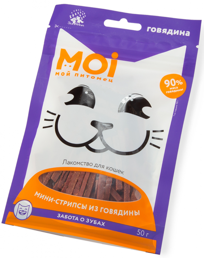 Лакомство для кошек MOI Мини-стрипсы из говядины 50г