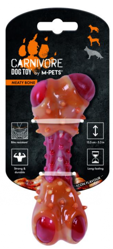 Игрушка для собак Карнивор кость, вкус бекона, красная 14.5 x 5.1 x 5 см