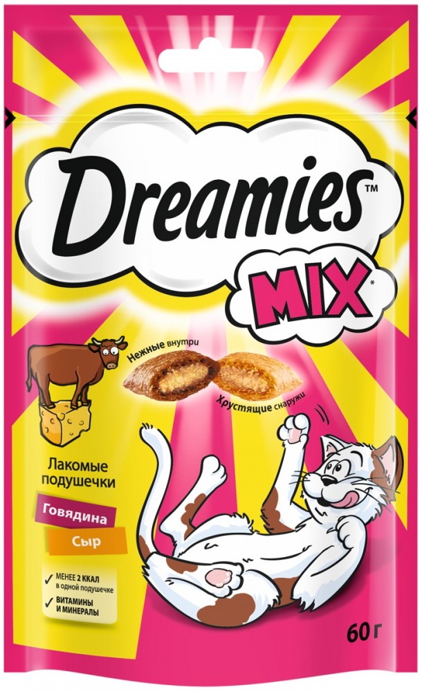 Лакомство Dreamies подушечки микс ГОВЯДИНА+СЫР для кошек 60 г