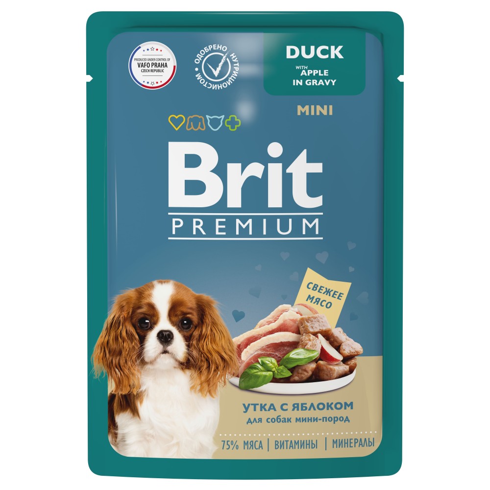 Корм Brit Premium Mini Veal &amp; Green Peas (в соусе) для собак малых пород, утка с яблоком, 85 г