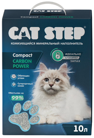 Наполнитель комкующийся минеральный CAT STEP Compact Carbon Power, 10 л