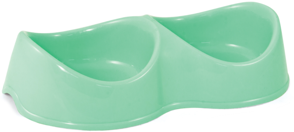 Миска для кошек и собак Triol пластиковая двойная "Бисквит", 2*0,2л. бирюзовая