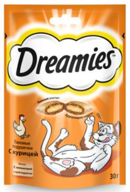 Лакомство для кошек Dreamies подушечки с КУРИЦЕЙ 30 г