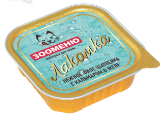 Консервы Зооменю Лакомка "Нежное филе цыпленка с кальмаром в желе" для кошек 100 г