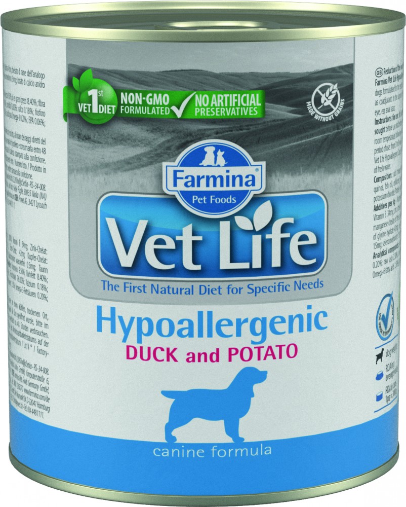 Корм Farmina Vet Life Hypoallergenic Duck &amp; Potato (паштет) для собак, при пищевой аллергии или пищевой непереносимости, утка с картофелем 300 г
