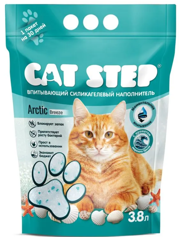 Наполнитель впитывающий силикагелевый CAT STEP Arctic Breeze, 3,8 л
