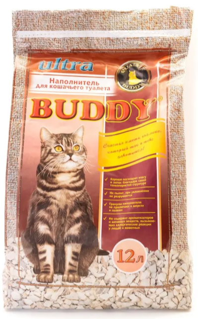 Наполнитель Бадди Ультра Впитывающий для длиношерстных кошек 12 л