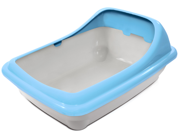 Туалет для кошек прямоугольный с ассиметричным бортом "Волна", серый/голубой, 455*350*200мм