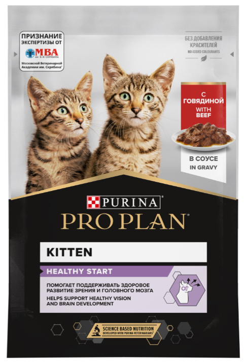 Влажный корм Purina Pro Plan кусочки в соусе для КОТЯТ с говядиной 85 г