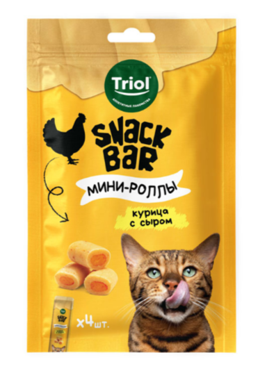 Лакомство для кошек "Мини-роллы с начинкой из курицы с сыром", 40г, серия SNACK BAR, Triol