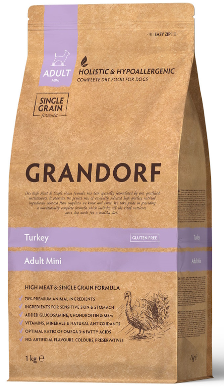 Корм Grandorf Mini Turkey &amp; Brown Rice Holistic для собак малых пород, индейка с бурым рисом