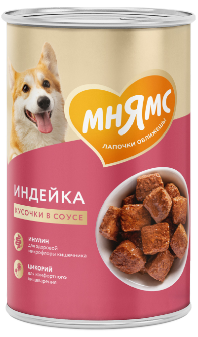 Влажный корм Мнямс Консервы Кусочки в соусе с индейкой для собак всех пород &laquo;КОМФОРТНОЕ ПИЩЕВАРЕНИЕ" 400 г