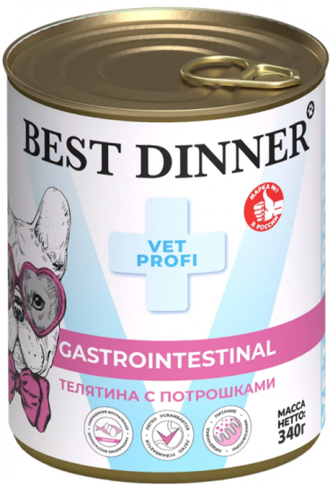 Бест Диннер консервы для собак Gastro Intestinal Vet Profi, телятина с потрошками, 340 г