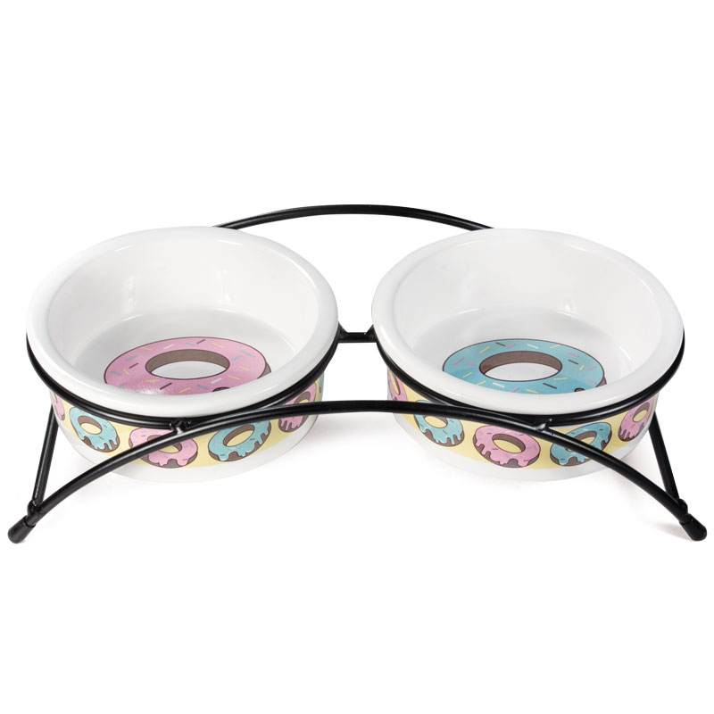 Миска для кошек и собак Triol керамическая на подставке "Пончики", 2*0,25л