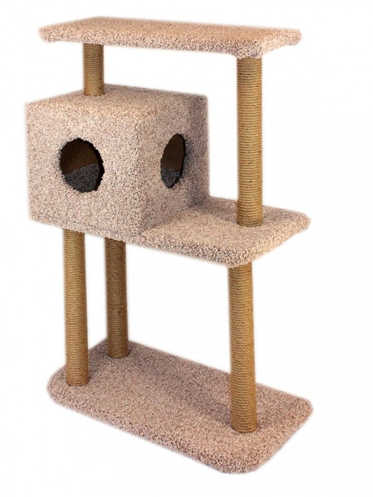 Когтеточка для кошек Меридиан &laquo;Квадратный трехэтажный с полкой&raquo;, ковролин ,650х360х1050