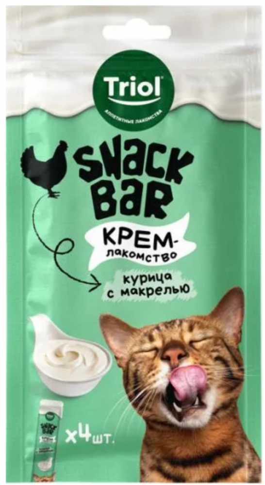 Лакомство для кошек "Крем из курицы с макрелью", 40г, серия SNACK BAR, Triol