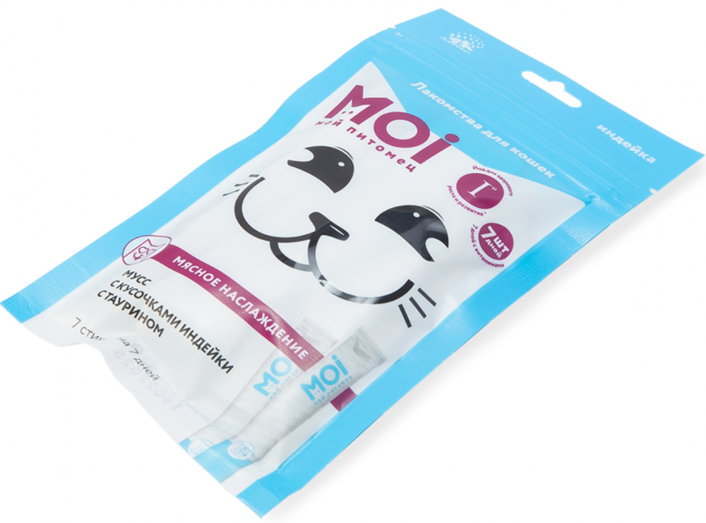 Лакомство для кошек MOI Мусс с кусочками индейки 10г*7 шт