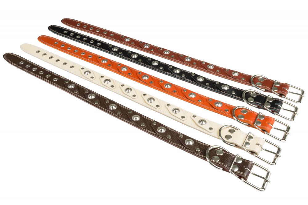 Ошейник №36 1 слой с подкладом украшенный. Цвет в ассортименте