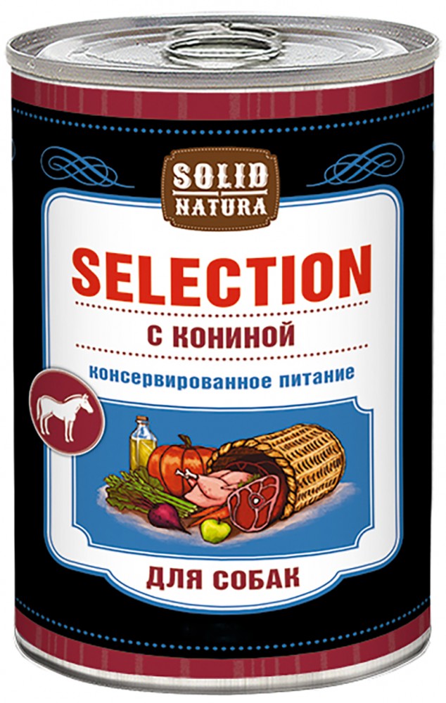 Корм Solid Natura Selection (консерв.) для собак, с кониной 970 г