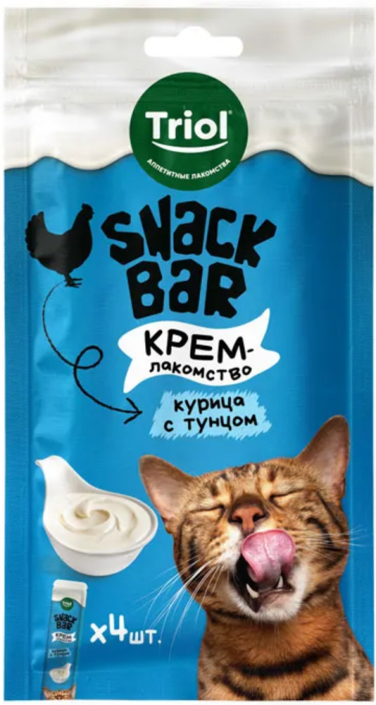 Лакомство для кошек "Крем из курицы с тунцом", 40г, серия SNACK BAR, Triol