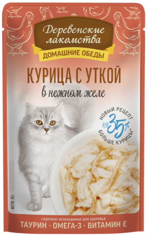 ПАУЧ Деревенские лакомства Курица с уткой : ЖЕЛЕ 70 г для кошек