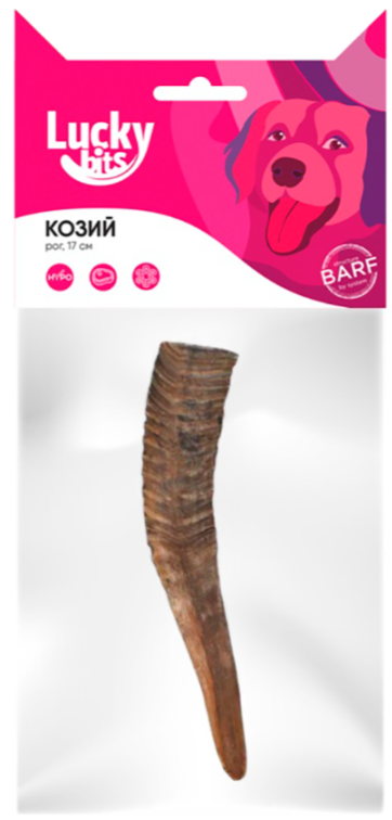 Лакомство для собак Lucky bits козий рог, размер S (17 см), 80 г