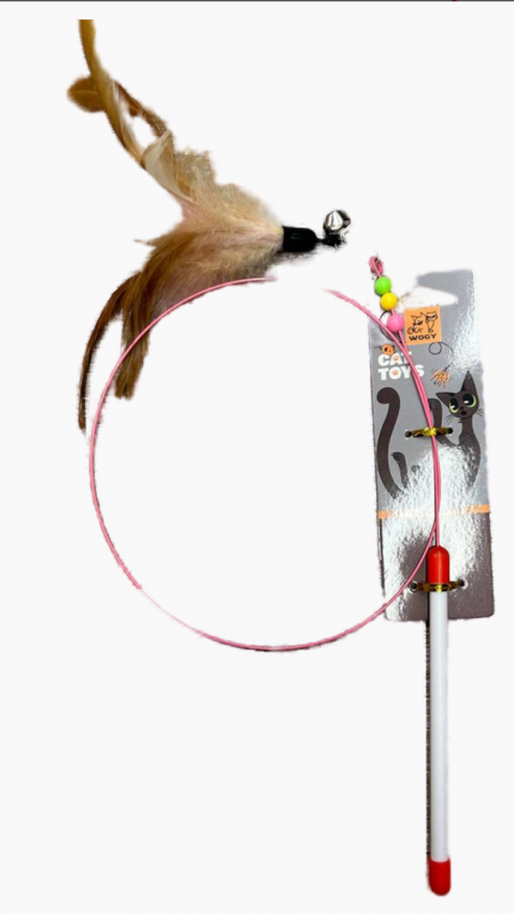 Дразнилка (Wogy) Перья съемные с колокольчиком на палочке с декором 13см, l=80см для кошек