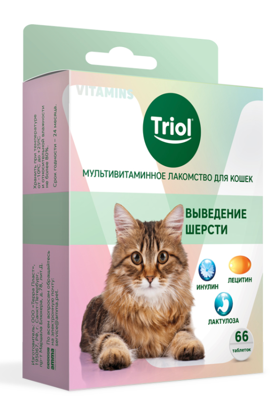 Мультивитаминное лакомство для кошек "Выведение шерсти", 33г, Triol