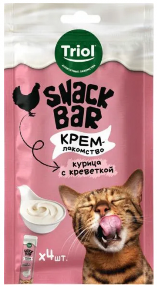 Лакомство для кошек "Крем из курицы с креветкой", 40г, серия SNACK BAR, Triol