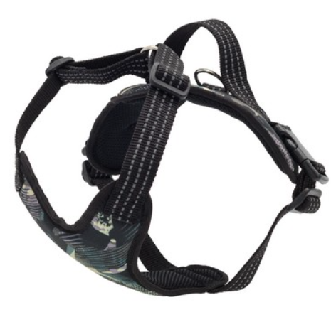 Шлейка Каскад нейлоновая "Динамик" средняя принтованная с ручкой шея 47-64 см грудь 59-72см, черная