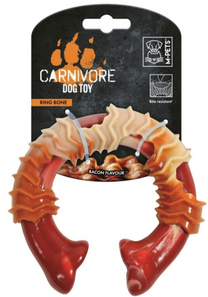 M-PETS Игрушка для собак Карнивор круглая кость, вкус бекона, цвет красный, 14x13.7x4.1 см