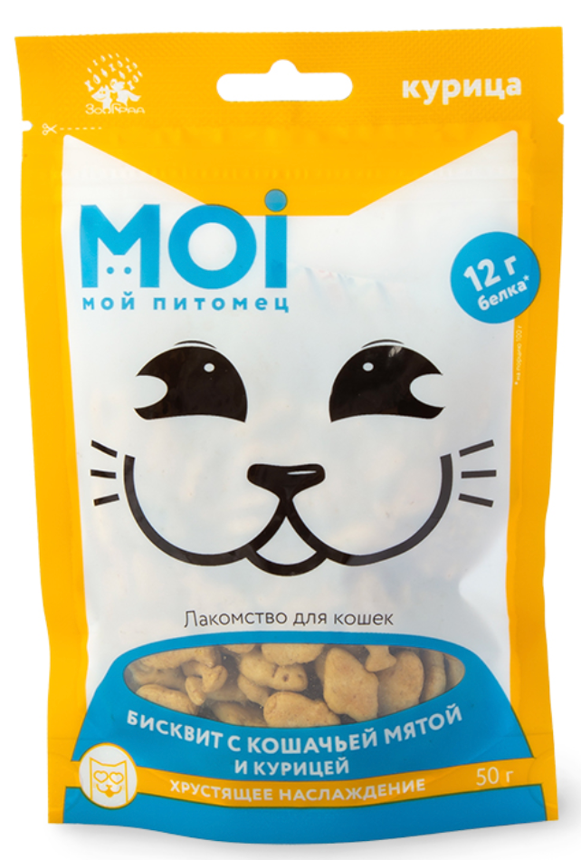 Лакомство для кошек MOI Бисквит с кошачьей мятой и курицей 50 г