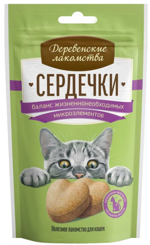 Лакомство для кошек Деревенские лакомства Сердечки для баланса микроэлементов 30 г
