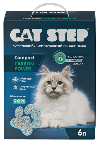 Наполнитель комкующийся минеральный CAT STEP Compact Carbon Power, 6 л