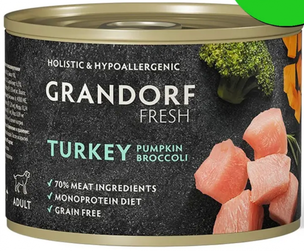 Консервы для собак Grandorf Fresh Паштет из индейки с тыквой и брокколи 200 г