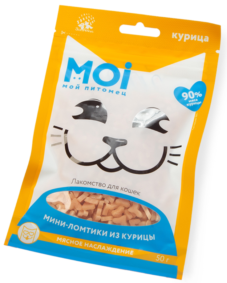 Лакомство для кошек MOI Мини-ломтики из курицы в форме сердечка 50г