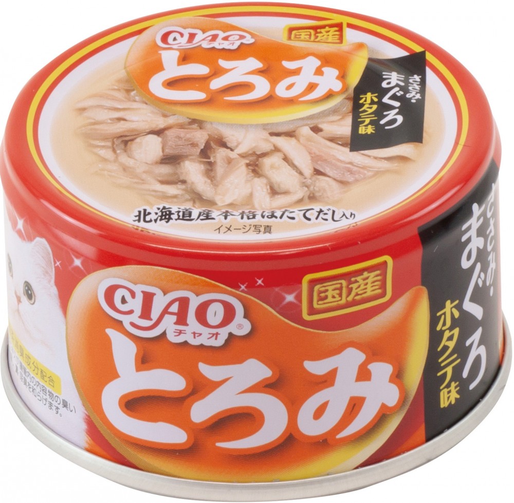 Корм Inaba Ciao Toromi (консерв.) для кошек, куриное филе с тунцом магуро со вкусом морского гребешка, 80 г