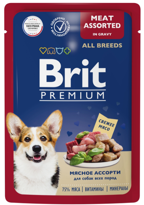 Паучи Brit Premium All Breeds (в соусе) для собак, из мясного ассорти, 85 г