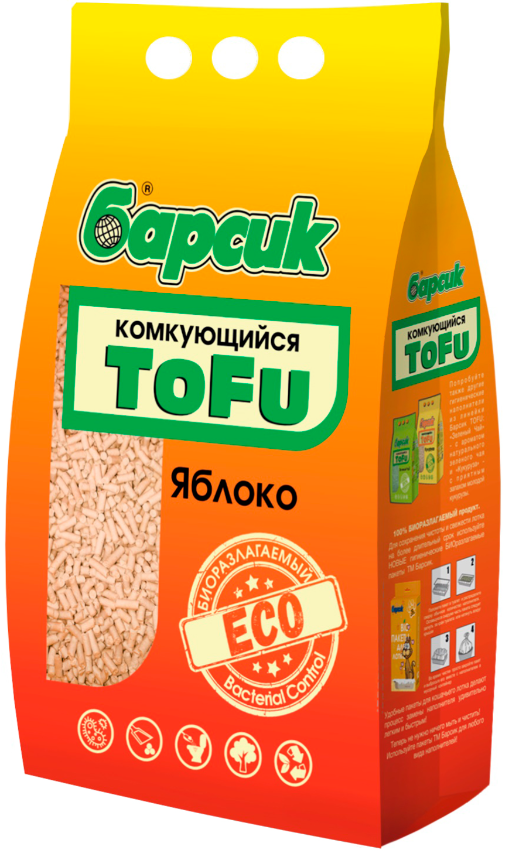 Наполнитель Барсик Tofu для кошек, комкующийся, яблоко, 4.54 л, 2.3 кг