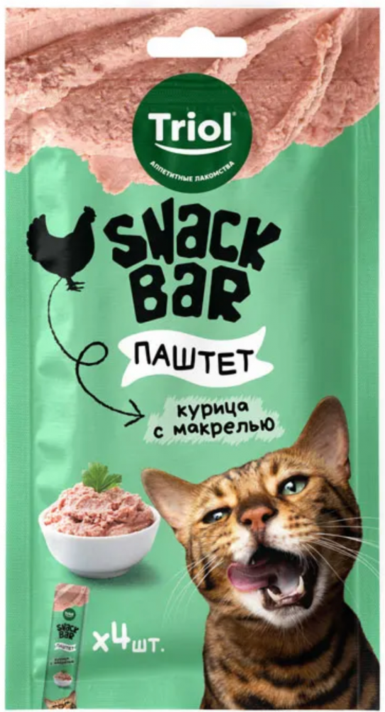 Лакомство для кошек "Паштет из курицы с макрелью", 40г, серия SNACK BAR, Triol