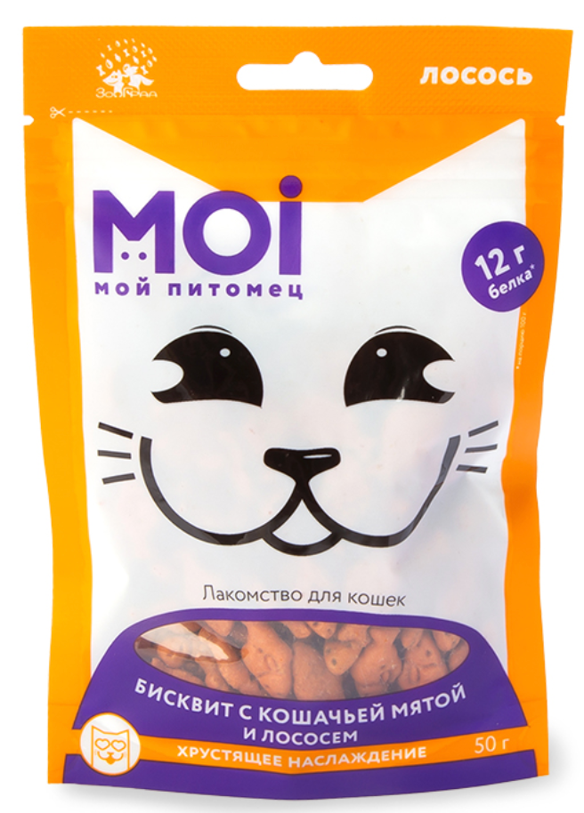 Лакомство для кошек MOI Бисквит с кошачьей мятой и лососем 50 г