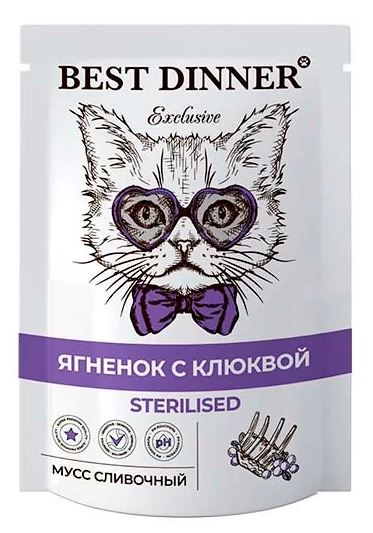 Влажный корм Best Dinner Мусс сливочный Ягненок с клюквой для стерилизованных кошек 85 г