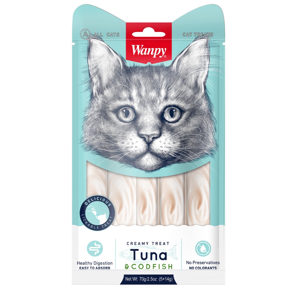 Wanpy Cat Лакомство для кошек &laquo;нежное пюре&raquo; из тунца и трески 70 г